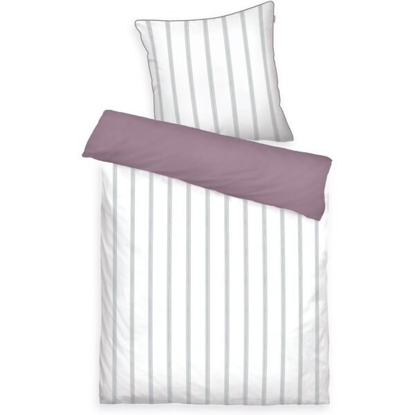 TOM TAILOR Bettwäsche 135x200 weiß lila gestreift Satin MIG 8006050