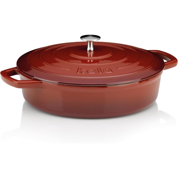 Kela Bräter  28 cm rund 3,2 Liter rot beige Calido Gusseisen 11938 flach