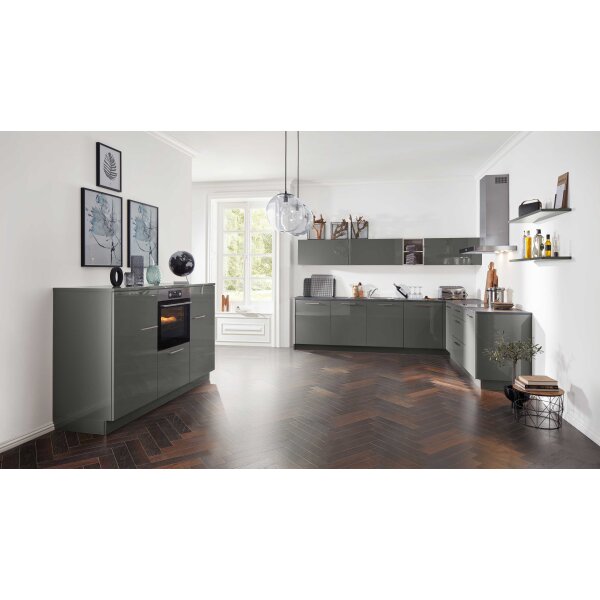 Interliving Küche Serie 3007 mit AEG Einbaugeräten Quarzgrau & Steel – zweizeilig
