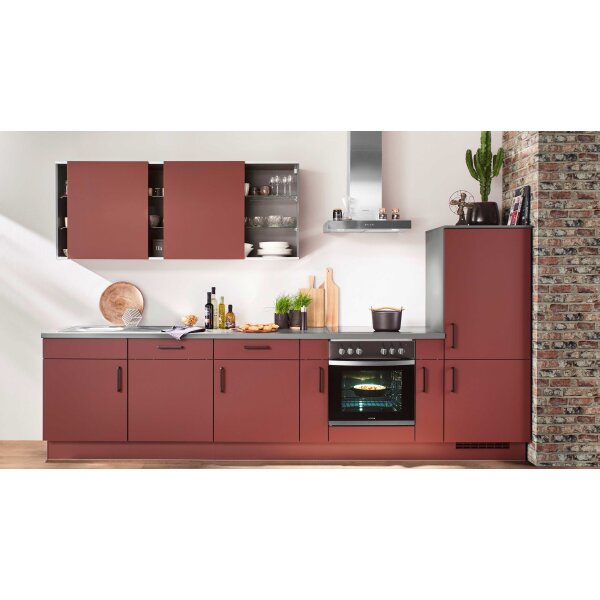 nobilia® Einbauküche Easytouch mit Elektrogeräten Rostrot & Schiefergrau - Länge ca. 340 cm