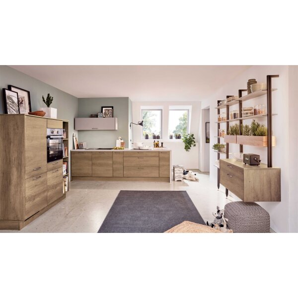 nobilia® Einbauküche Structura mit gorenje Elektrogeräten Eiche Havanna & Alpinweiß - dreizeilig