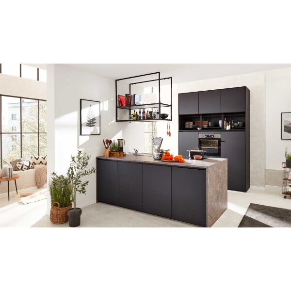 Interliving Küche Serie 3100 mit AEG Einbaugeräten Schwarz & Quarzgrau – zweizeilig