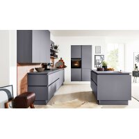 Interliving Küche Serie 3098 mit SIEMENS Einbaugeräten Quarzgrau & Steineiche - dreizeilig