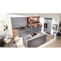 Interliving Küche Serie 3098 mit SIEMENS Einbaugeräten Quarzgrau & Steineiche - dreizeilig