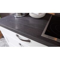 Interliving Küche Serie 3023 mit AEG Einbaugeräten Weiß & Mooreiche – zweizeilig