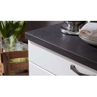 Interliving Küche Serie 3023 mit AEG Einbaugeräten Weiß & Mooreiche – zweizeilig