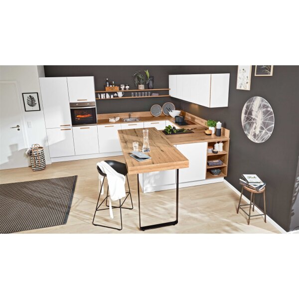 Interliving Küche Serie 3043 mit gorenje Einbaugeräten Weiß & Vulkaneiche – Stellfläche ca. 365 x 258 cm