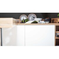 Interliving Küche Serie 3043 mit gorenje Einbaugeräten Weiß & Vulkaneiche – Stellfläche ca. 365 x 258 cm