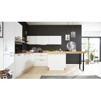 Interliving Küche Serie 3043 mit gorenje Einbaugeräten Weiß & Vulkaneiche – Stellfläche ca. 365 x 258 cm