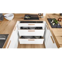 Interliving Küche Serie 3043 mit gorenje Einbaugeräten Weiß & Vulkaneiche – Stellfläche ca. 365 x 258 cm