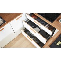 Interliving Küche Serie 3043 mit gorenje Einbaugeräten Weiß & Vulkaneiche – Stellfläche ca. 365 x 258 cm