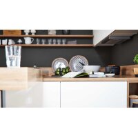 Interliving Küche Serie 3043 mit gorenje Einbaugeräten Weiß & Vulkaneiche – Stellfläche ca. 365 x 258 cm