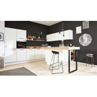 Interliving Küche Serie 3043 mit gorenje Einbaugeräten Weiß & Vulkaneiche – Stellfläche ca. 365 x 258 cm