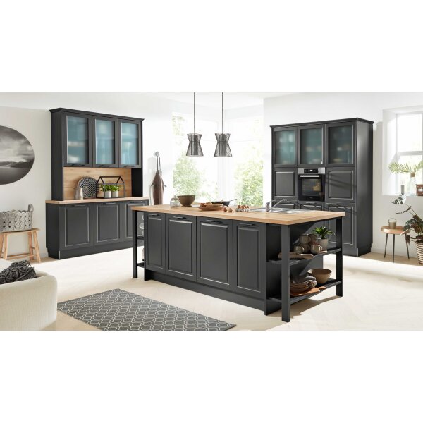 Interliving Küche Serie 3044 mit Miele Einbaugeräten Graphit & Kernbuche – zweizeilig