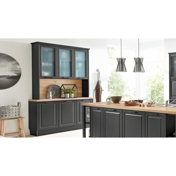 Interliving Küche Serie 3044 - Buffetschrank Graphit & Kernbuche – Breite ca. 150 cm