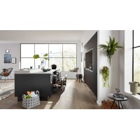 Interliving Küche Serie 3101 mit SIEMENS Einbaugeräten Schwarz & Beton – zweizeilig