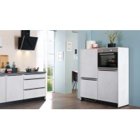 EXPRESS KÜCHEN Einbauküche Base mit Geräten Beton steinweiß & Schwarz - dreizeilig