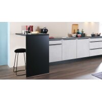 EXPRESS KÜCHEN Einbauküche Base mit Geräten Beton steinweiß & Schwarz - dreizeilig