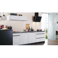 EXPRESS KÜCHEN Einbauküche Base mit Geräten Beton steinweiß & Schwarz - dreizeilig