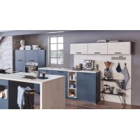 nobilia® Einbauküche Easytouch mit beko Elektrogeräten Fjordblau & Weißbeton - zweizeilig