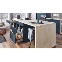nobilia® Einbauküche Easytouch mit beko Elektrogeräten Fjordblau & Weißbeton - zweizeilig