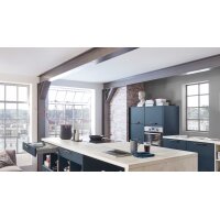 nobilia® Einbauküche Easytouch mit beko Elektrogeräten Fjordblau & Weißbeton - zweizeilig