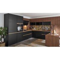 nobilia® Einbauküche Touch mit PROGRESS Elektrogeräten Schwarz & Nussbaum - Stellfläche ca. 306 x 366 cm