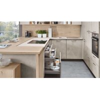 nobilia® Einbauküche Riva mit BORA Muldenlüfter Beton Sand & Eiche Montreal - Stellfläche ca. 304 x 319 cm