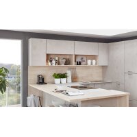 nobilia® Einbauküche Riva mit BORA Muldenlüfter Beton Sand & Eiche Montreal - Stellfläche ca. 304 x 319 cm