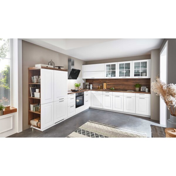 nobilia® Einbauküche Sylt mit AEG Elektrogeräten Alpinweiß & Balkeneiche - Stellfläche ca. 320 x 310 cm