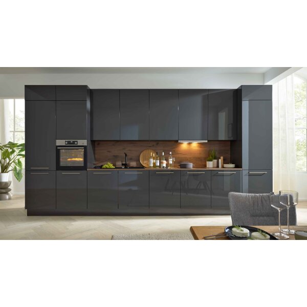 Interliving Küche Serie 3114 mit AEG Einbaugeräten Graphit & Castell Eiche - Länge ca. 408 cm