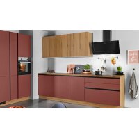 EXPRESS KÜCHEN Einbauküche Win mit Einbaugeräten Kaminrot & Eiche astig - zweizeilig