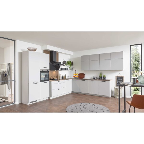 Culineo® Einbauküche C317 mit beko Einbaugeräten Steingrau & Eiche Sierra - Stellfläche ca. 365 x 363 cm