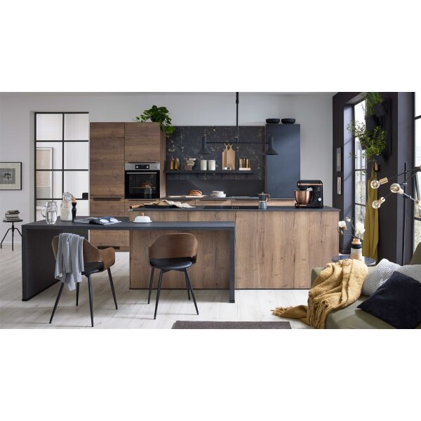 Culineo® Einbauküche C382 mit AEG Einbaugeräten Eiche Havanna & Grauschiefer - zweizeilig