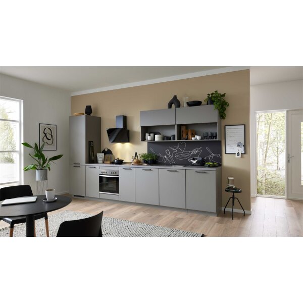 Culineo® Einbauküche C615 mit privileg Einbaugeräten Taupegrau & Basalt taupegrau - Länge ca. 390 cm