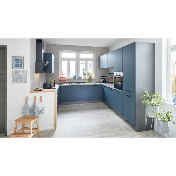 Culineo® Einbauküche C945 mit privileg Einbaugeräten Fjordblau - Stellfläche ca. 310 x 305 cm