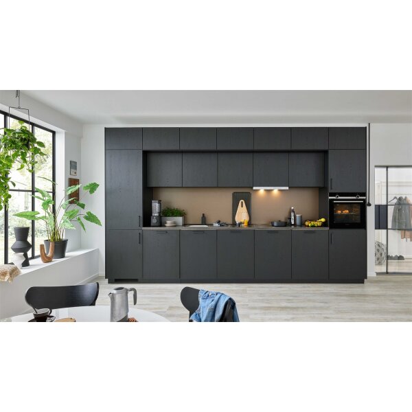 Culineo® Einbauküche C382 mit SIEMENS Einbaugeräten Eiche nero & Metal brushed Bronze - Länge ca. 423 cm