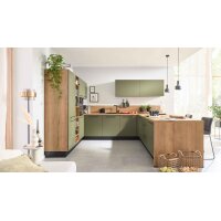 Interliving Küche Serie 3065 mit SIEMENS-Einbaugeräten Olive & Eiche Ventura – Stellfläche ca. 350 x 278 cm