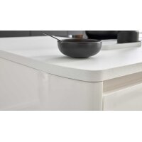 Interliving Küche Serie 3069 mit AEG-Einbaugeräten Stripe Wood Coffee & Hochglanz Weiß – zweizeilig