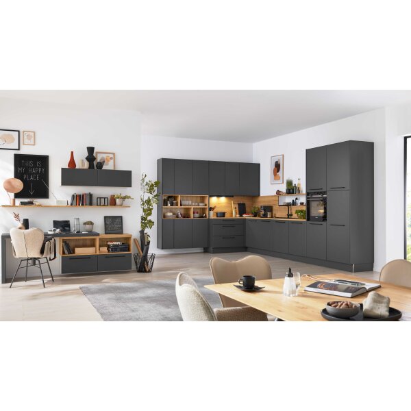 Interliving Küche Serie 3070 mit SIEMENS-Einbaugeräten Graphit & Eiche Ventura - zweizeilig