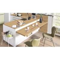 Interliving Küche Serie 3109 mit Constructa-Einbaugeräten Arcticweiß, Avocado & Vulkaneiche - zweizeilig