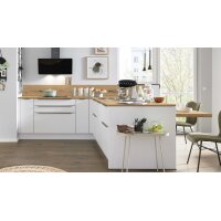 Interliving Küche Serie 3109 mit Constructa-Einbaugeräten Arcticweiß, Avocado & Vulkaneiche - zweizeilig