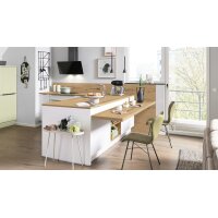 Interliving Küche Serie 3109 mit Constructa-Einbaugeräten Arcticweiß, Avocado & Vulkaneiche - zweizeilig