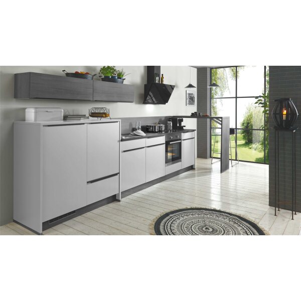 EXPRESS KÜCHEN Einbauküche Clean mit IGNIS-Geräten Hellgrau & Eiche grau - Länge ca. 415 cm