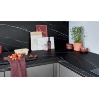nobilia® Einbauküche Laser mit Constructa-Elektrogeräten Taupegrau & Marmor Venato Nero - Stellfläche ca. 368 x 215 cm