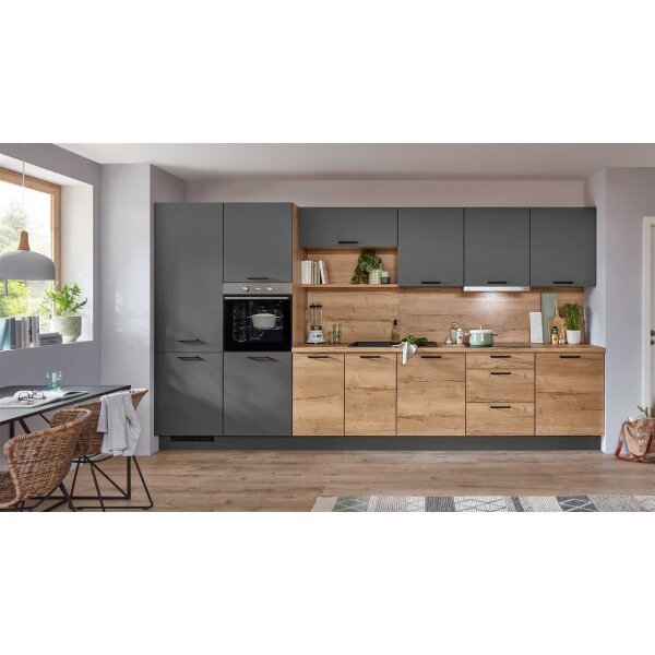 nobilia® Einbauküche Senso mit gorenje Elektrogeräten, z. B. Kühlschrank Eiche Sierra & Schiefergrau - Länge ca. 390 cm