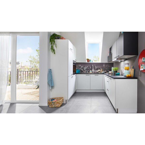 EXPRESS KÜCHEN Einbauküche Clean mit Dalbach Einbaugeräten Mattweiß & Schwarz - Stellfläche ca. 250 x 245 cm