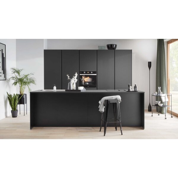 EXPRESS KÜCHEN Einbauküche Clean mit Einbaugeräten Mattschwarz - zweiteilig