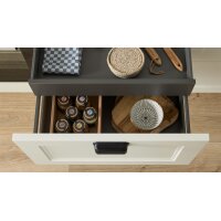 Culineo® Einbauküche C684 mit Einbaugeräten Mattweiß & schiefergraues Stripewood - Länge ca. 460 cm
