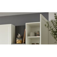Culineo® Einbauküche C684 mit Einbaugeräten Mattweiß & schiefergraues Stripewood - Länge ca. 460 cm